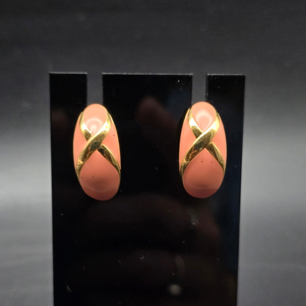 Avon 1987 Fashion Pastel Earrings Pink Peach Enamel Gold Tone